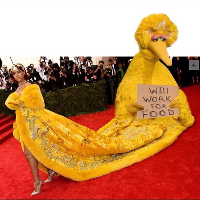 big bird rihannas met gala dress know your meme how big bird costume works