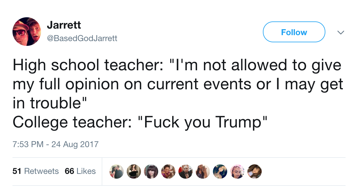 Fuck You Trump High School Teacher vs. College Professor Know Your Meme