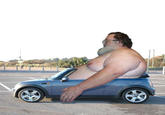 Fat Old Naked Man in Front of Computer