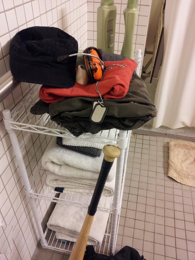 Scout takes shower