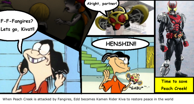 When Peach Creek is attacked by Fangires, Edd becomes Kamen Rider Kiva to restore peace in the world
