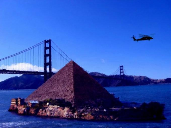 UFO Phil's proposal for a pyramid on Alcatraz Island in San Francisco
