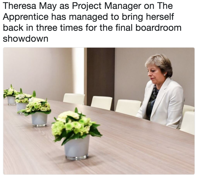 Lonely Theresa May meme as if she is about to get fired on The Apprentice boardroom Lonely Theresa May meme as if she is about to get fired on The Apprentice boardroom