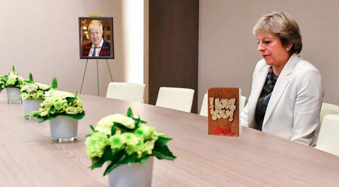 Lonely Theresa May meme as if it is Boris Johnson's funeral Lonely Theresa May meme as if it is Boris Johnson's funeral