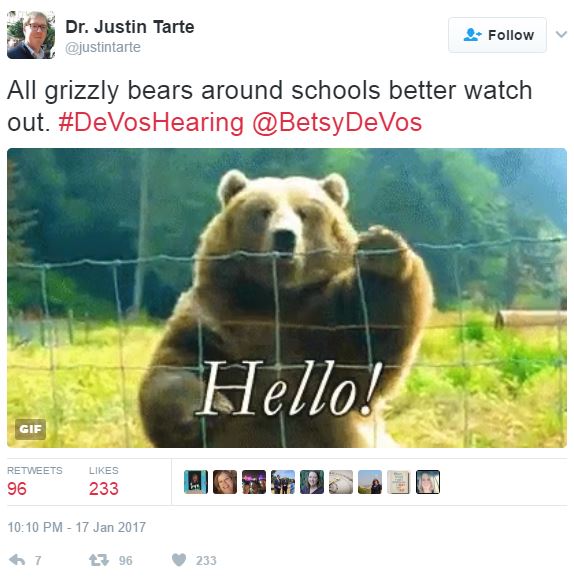 dr justin tarte tweet betsy devos' \ 0d8 dr justin tarte tweet betsy devos' \