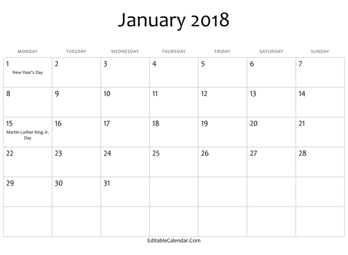 small calendar 2018 printable
