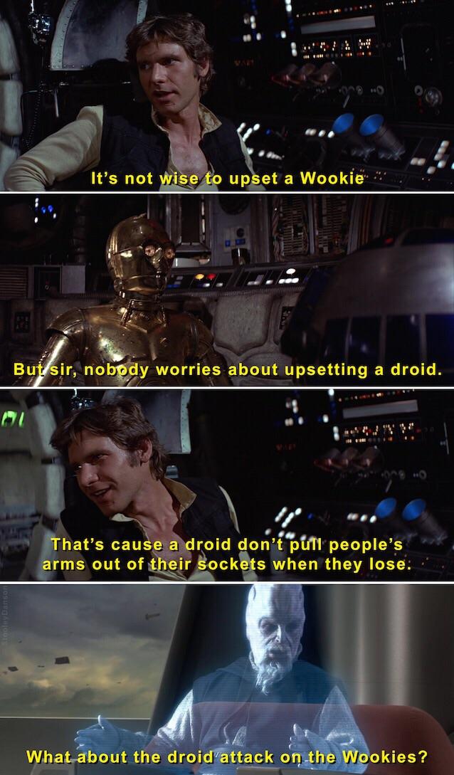 Don t attack a wookie what about the droid attack on the wookies