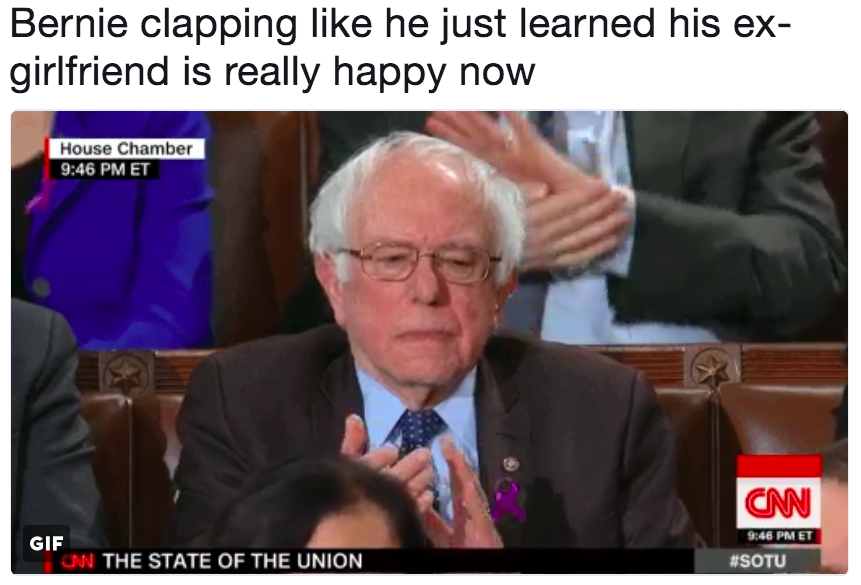 bernie clapping like he just learned his ex girlfriend is really 075 bernie clapping like he just learned his ex girlfriend is really