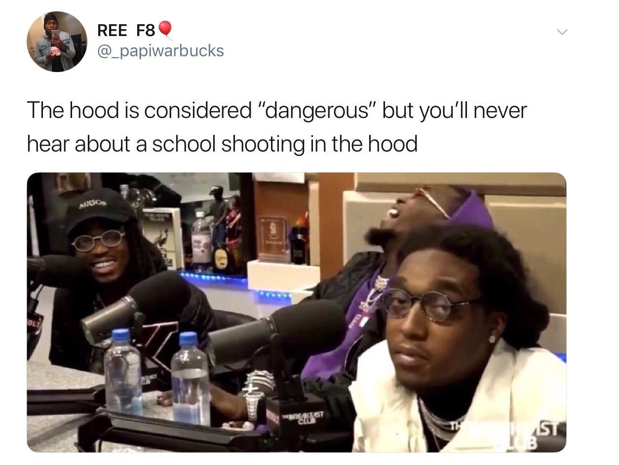 you'll never hear about a school shooting in the hood Black Twitter