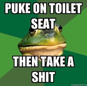 Foul-bachelor-frog-puke-on-toilet-seat-then-take-a-shit