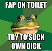 Foul-bachelor-frog-fap-on-toilet-try-to-suck-own-dick