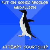 Socially-awkward-penguin-put-on-sonic-recolor-medallion-attempt-courtship